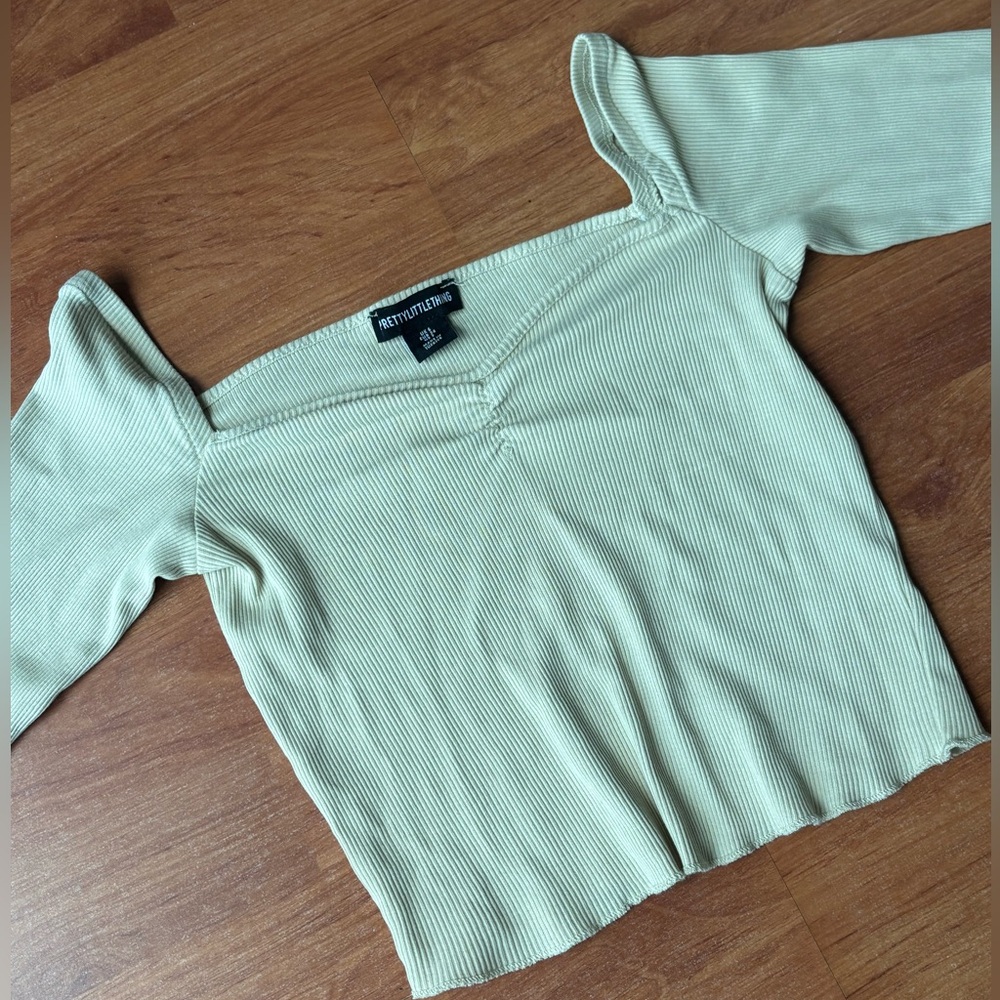 Pretty little thing light green yellow off the shoulder long sleeve top